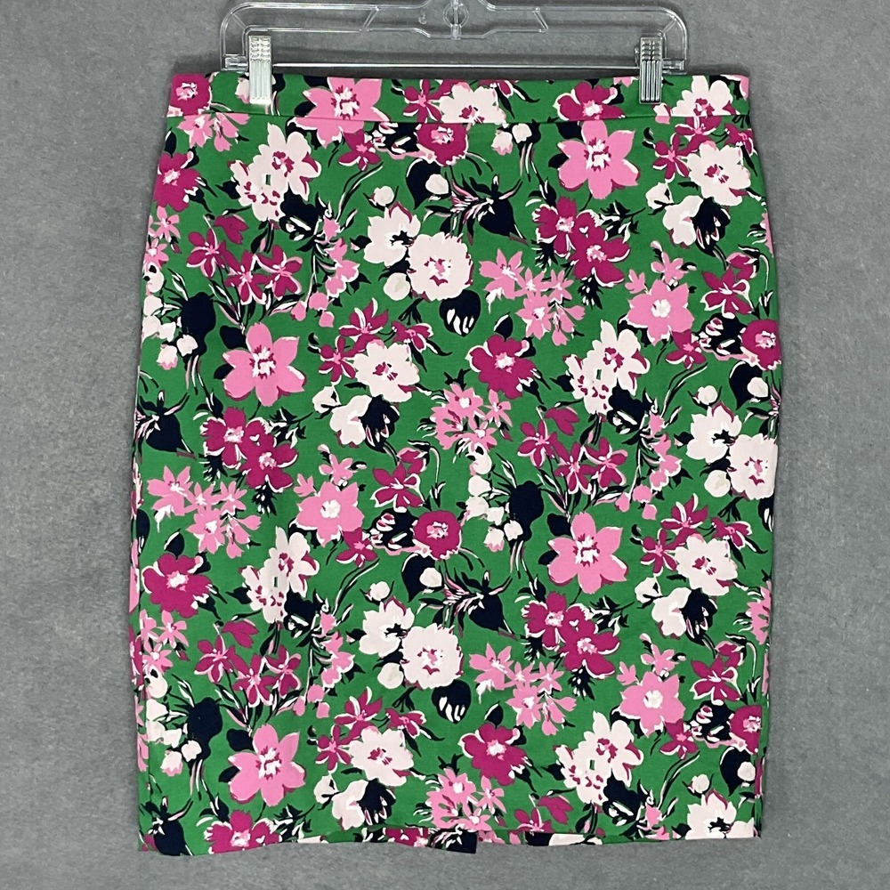 J. Crew Skirt Womens Sz 12 Green Floral Garden Zipper Lined Office Spring Church